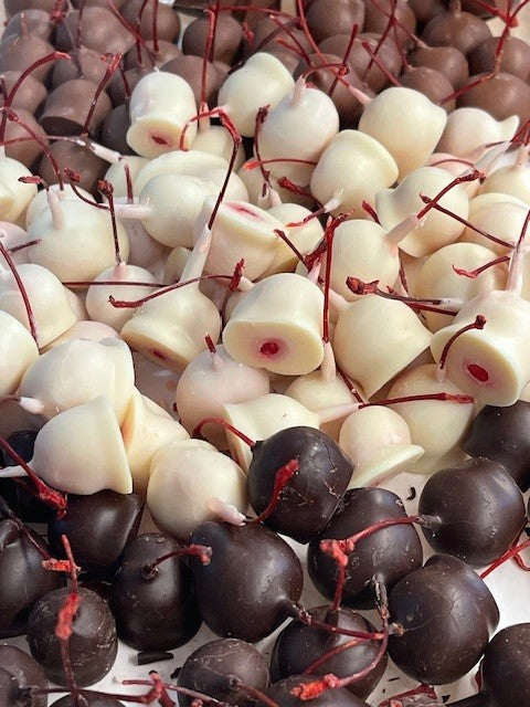 Chocolate Covered Cherries on a cooling tray at Hansel and Gretel Candy Kitchen, Helen Ga