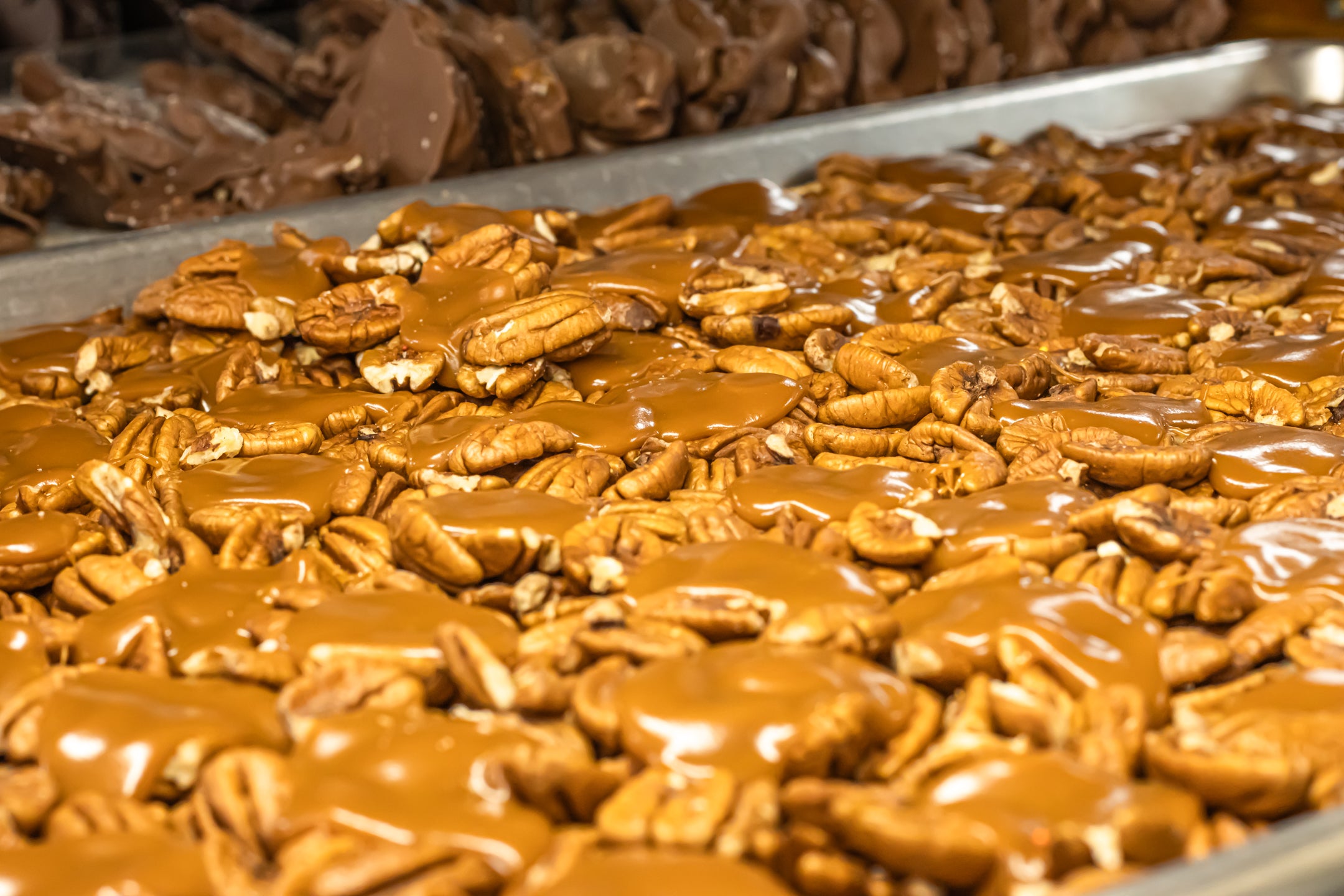 Chocolate Snappers on a cooling tray at Hansel and Gretel Candy Kicthen Helen Georgia