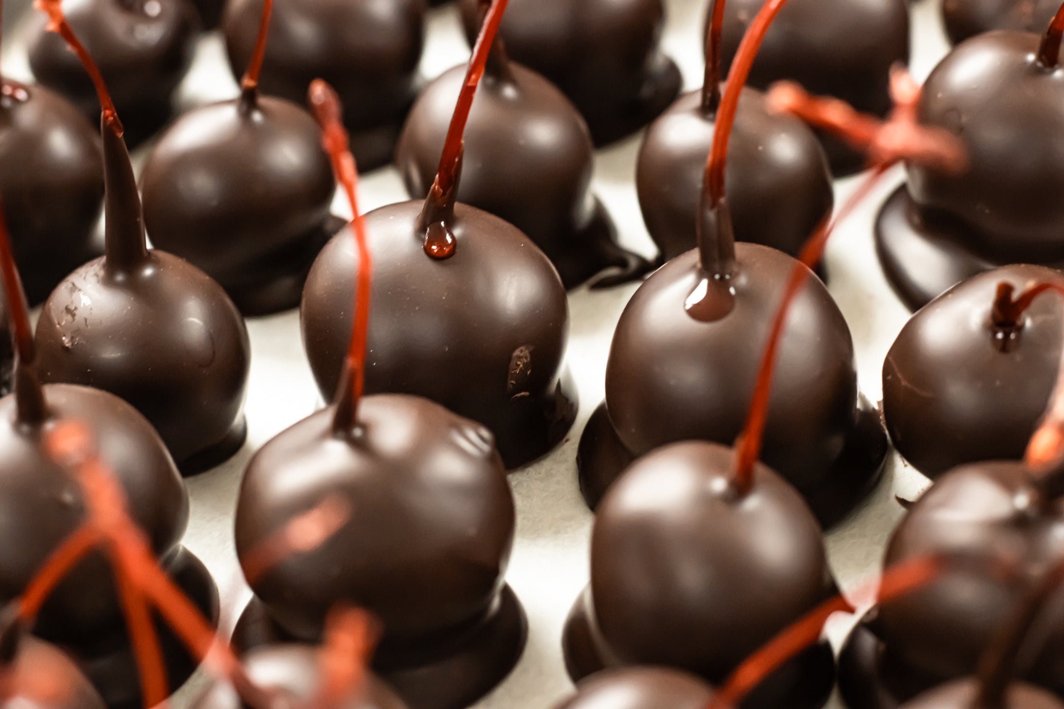 Chocolate Covered Cherries on a cooling tray at Hansel and Gretel Candy Kitchen, Helen Ga