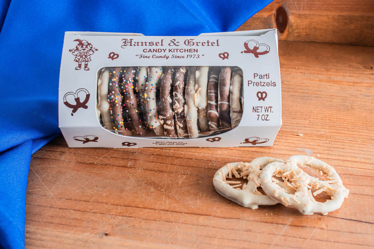 Pre Packaged Assorted Pretzels 1/2lb boxed from Hansel and Gretel Candy Kitchen Helen Georgia