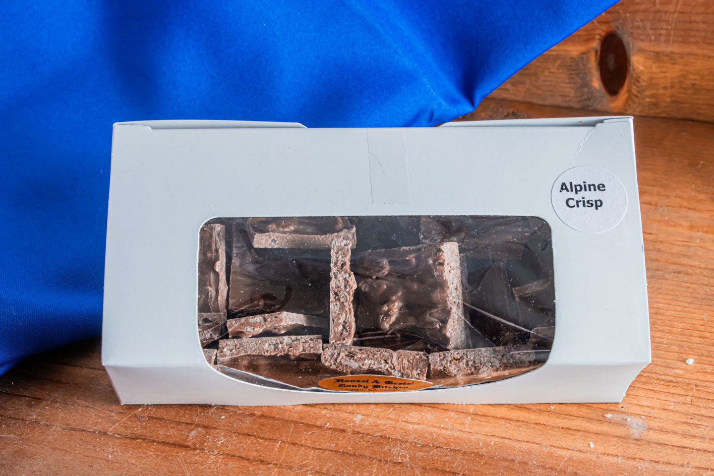 Alpine Crisp Bark 8oz in a White Box Milk Chocolate Hansel and Gretel Candy Kitchen