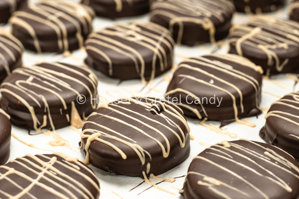 Hansel and Gretel Chocolate Covered Oreos with White Chocolate Drizzle 