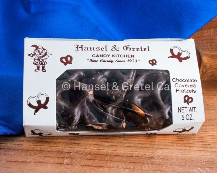 Hansel and Gretel Dark Chocolate Covered Pretzels Box from Hansel and Gretel Candy Kitchen Helen Georgia