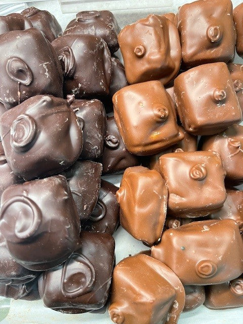 Marzipan, milk and dark chcocolate marzipan at hansel and gretel candy kitchen